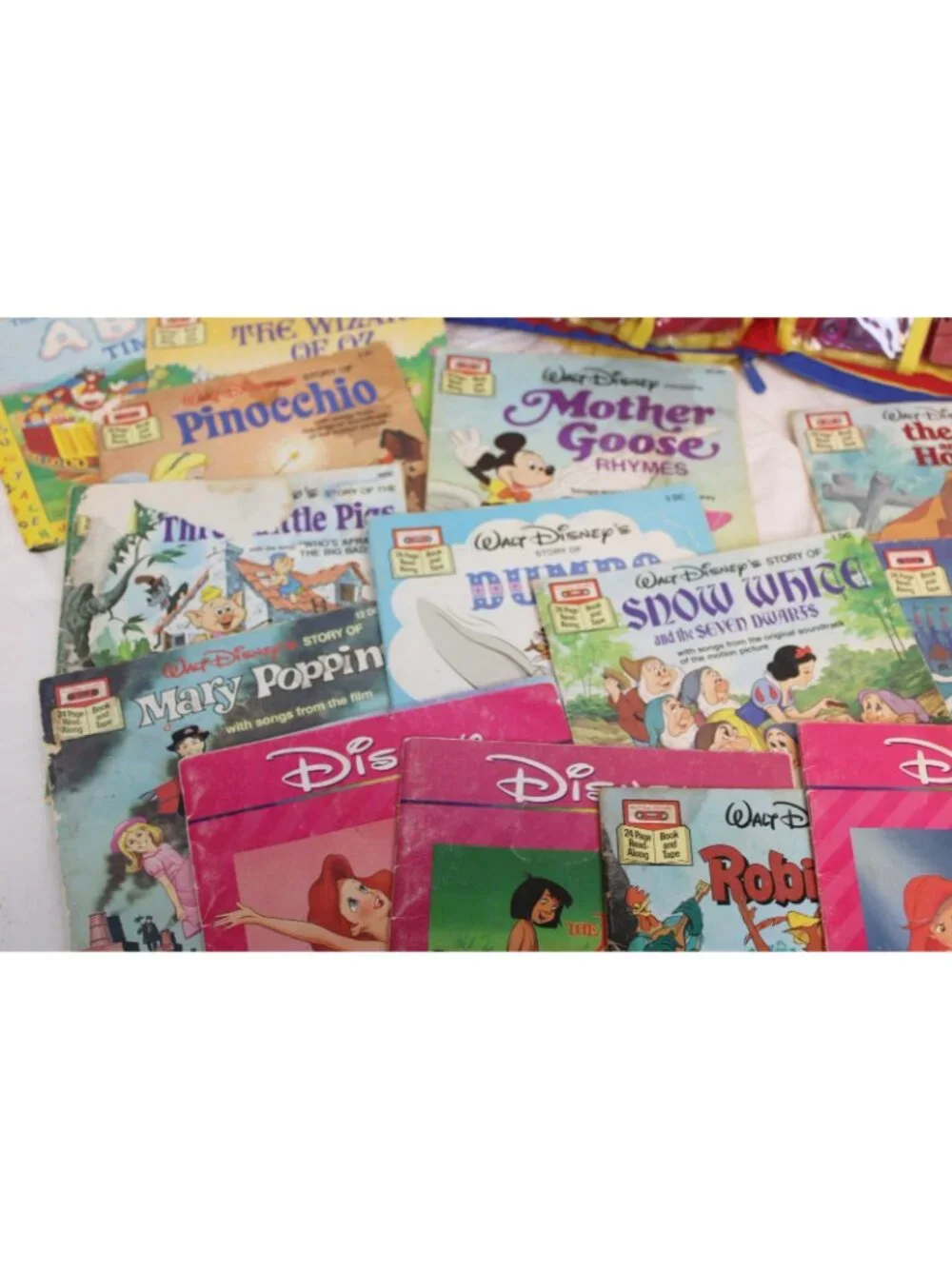 VTG Disney 20 Books 12 Cassettes Read-a-Long Tote 80s 90s Ariel Wizard Oz Little